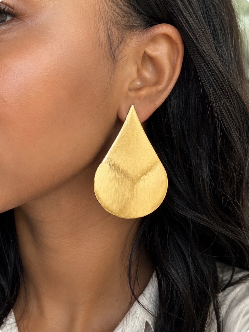 Gold Teardrop Statement Earrings by